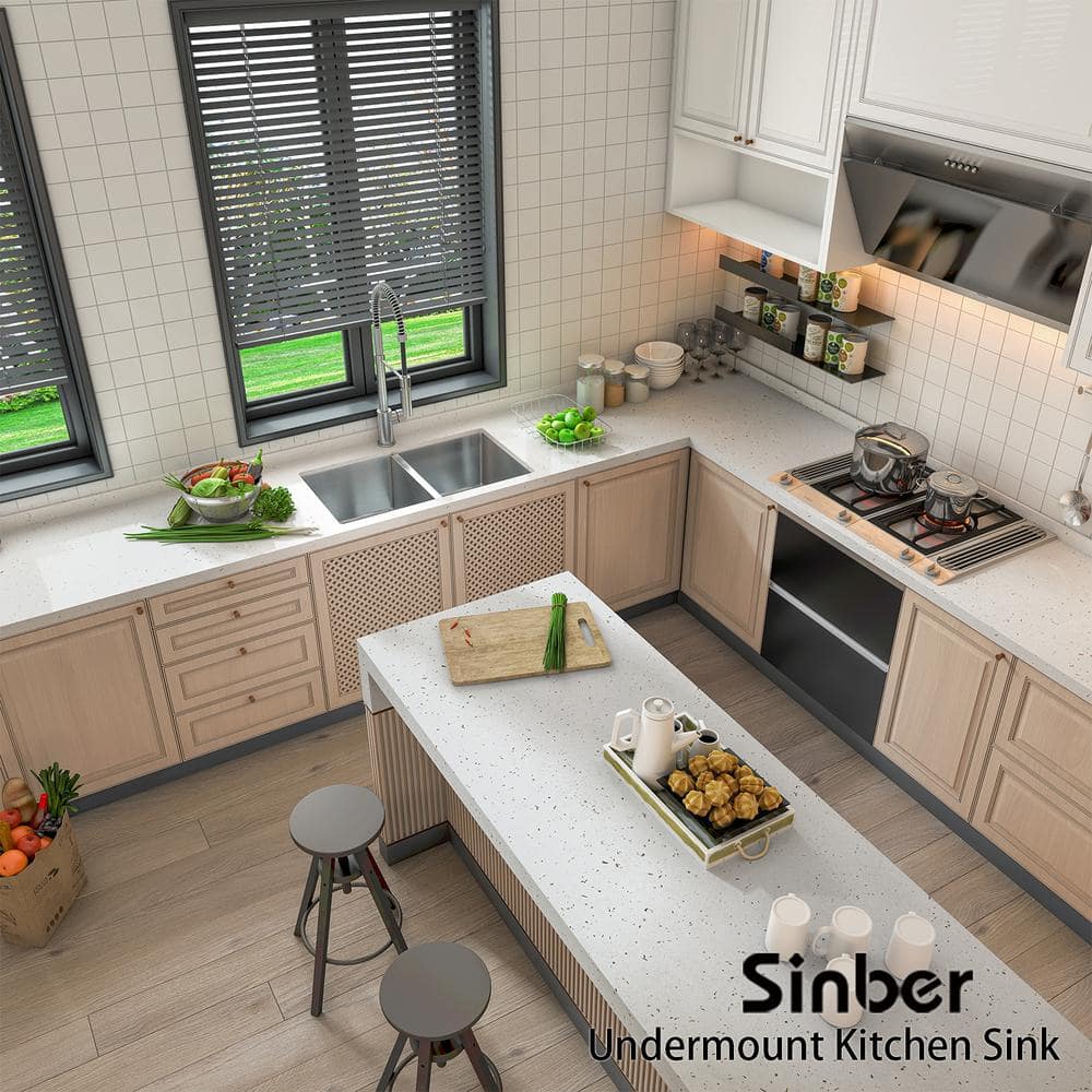 Sinber 32" Stainless Steel Double Bowl Drop-In Kitchen Sink