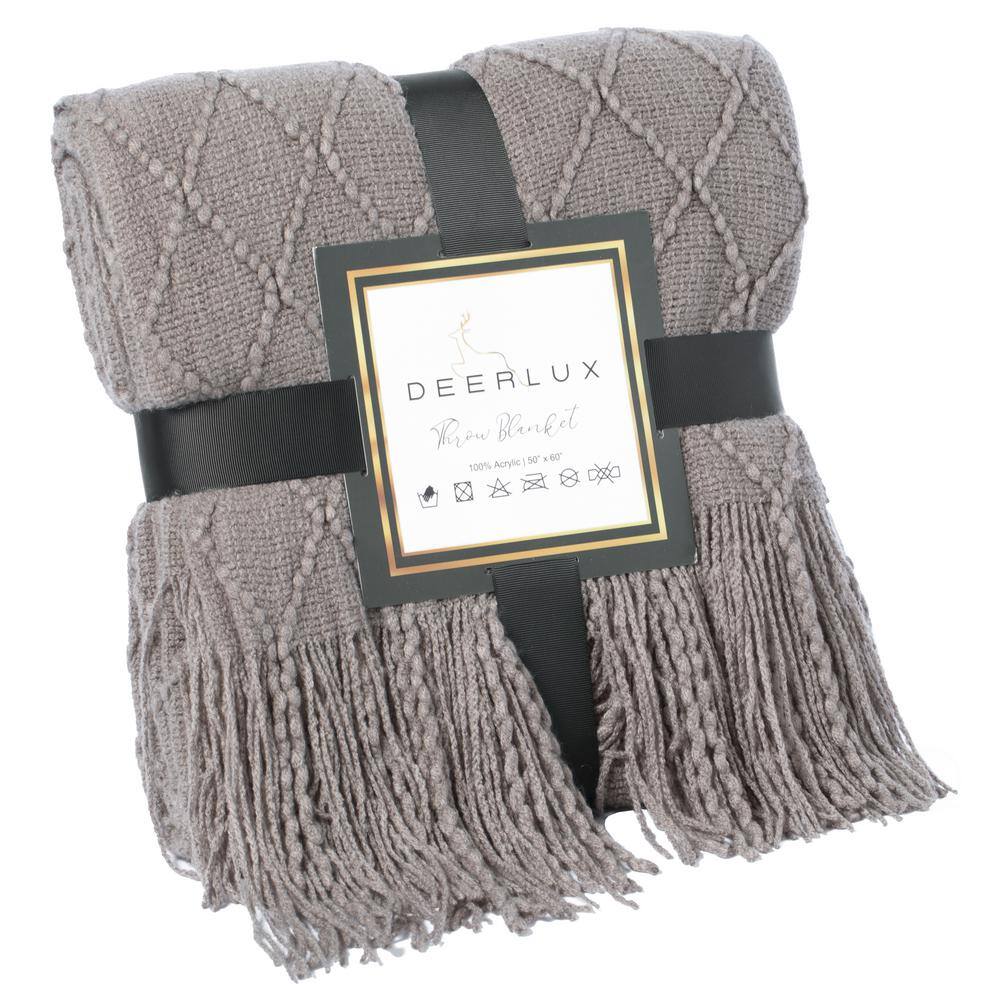 DEERLUX Gray Decorative Diamond Pattern Knit Throw Blanket with Fringe  QI003966.GY - The Home Depot