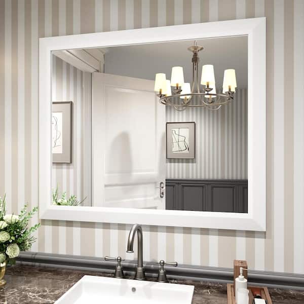 Apmir 40 in. W x 36 in. H Rectangular Aluminum Alloy Framed and Tempered Glass Wall Bathroom Vanity Mirror in Matte White