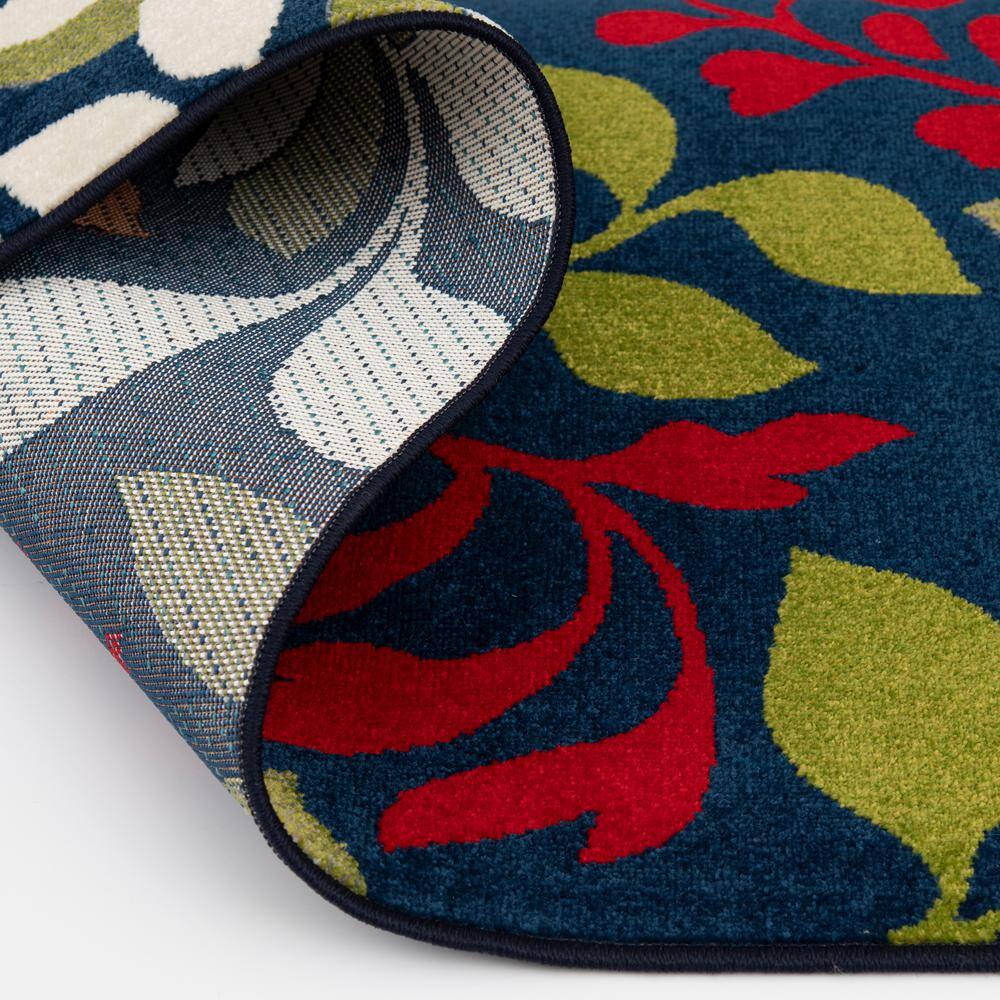 Blue and Green Floral Polypropylene Indoor/Outdoor Area Rug