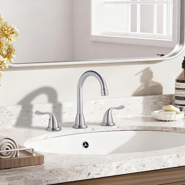 8 in. Widespread 2-Handle Bathroom Faucet with Pop-up Drain 3-Hole 360° Rotation Sink Faucet in Brushed Nickel