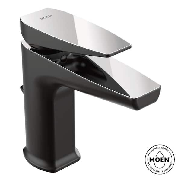 MOEN Via 1-Handle 1-Hole Modern Bathroom Faucet in Matte Black and Chrome