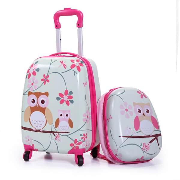 Costway 2 Pcs Kids Luggage Set 12 Backpack & 16 Kid Carry on Suitcase for Boys Girls Pink
