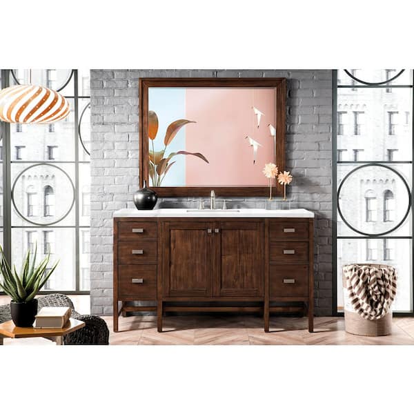 James Martin Vanities Addison 60 in. W x 23.5 in. D x 35.5 in. H Single Bath Vanity in Mid Century Acacia with Marble Top in Carrara White