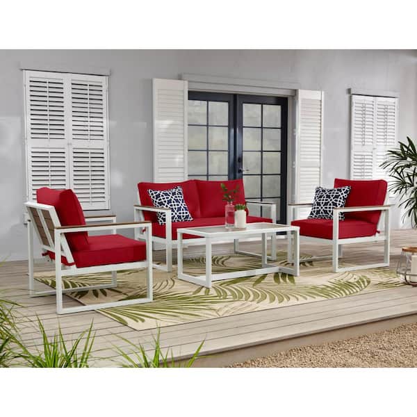 Hampton Bay West Park White Aluminum Outdoor Patio Lounge Chair With Cushionguard Chili Red Cushions 2 Pack H147 01193800 The Home Depot Hampton Bay West Park White Aluminum, White Outdoor Lounge Chair