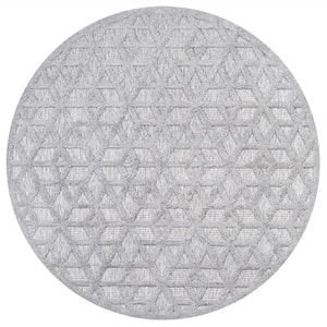 Talaia Neutral Light Gray 5 ft. Round Geometric Indoor/Outdoor Area Rug