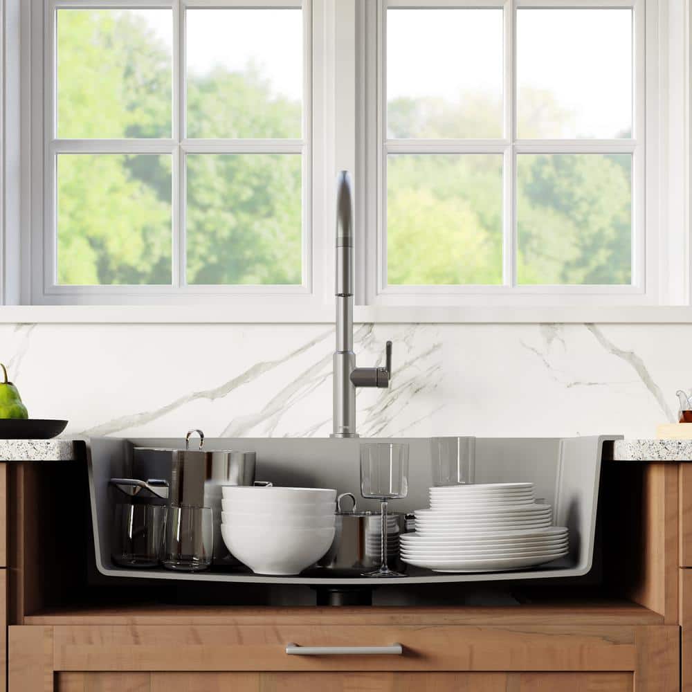 Gray Quartz 33'' Single Bowl Drop-in Kitchen Sink