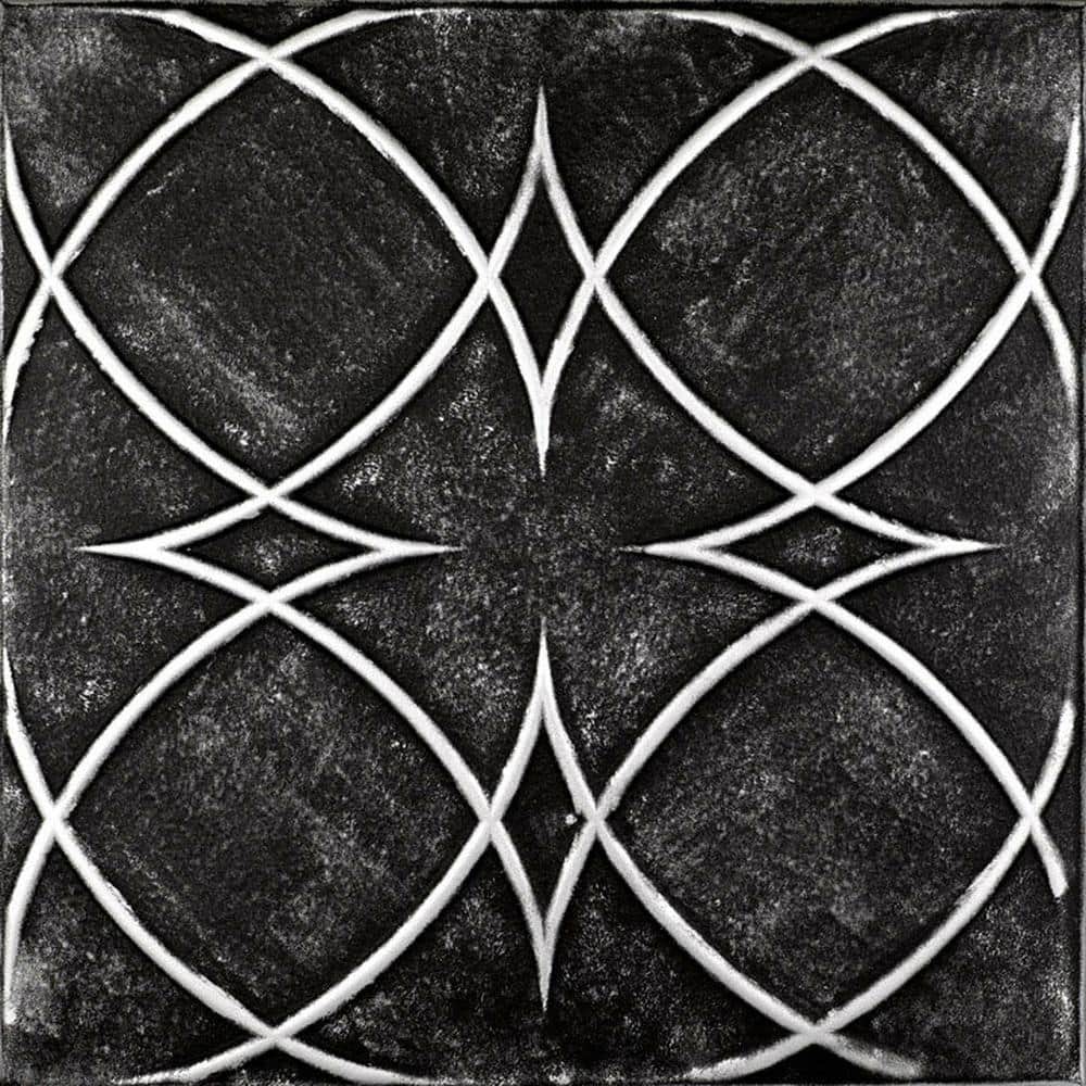 Circles and Stars Black Silver 1.6 ft. x 1.6 ft. Decorative Foam Glue Up Ce