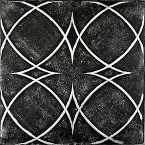 Circles and Stars Black Silver 1.6 ft. x 1.6 ft. Decorative Foam Glue Up Ceiling Tile (21.6 sq. ft./case)