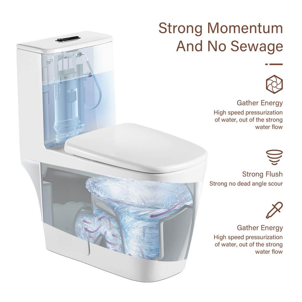 White Ceramic Square One-Piece Dual Flush Toilet