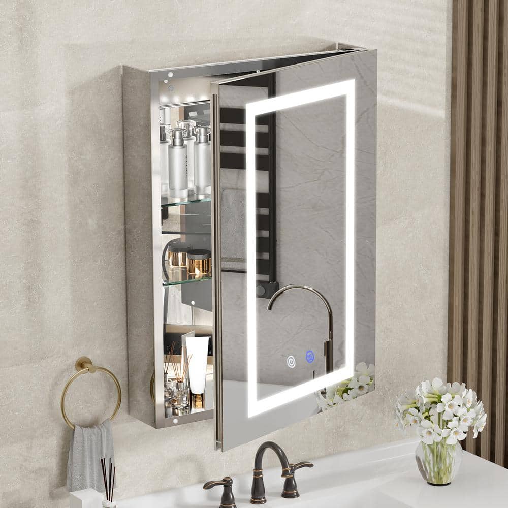 24 in. W x 30 in. H Rectangular Aluminum Light Medicine Cabinet with Mirror