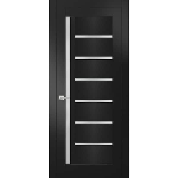 Sartodoors 36 in. x 96 in. 1 Panel Black Matte Finished MDF Sliding Door with Hardware