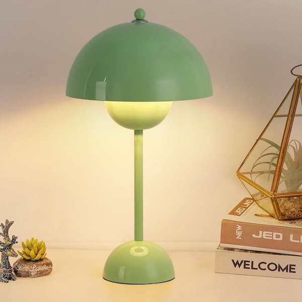 13.4 in. Green Vintage 1-Light Metal Flowerpot Table Lamp for Living Room with Switch, E26 Base