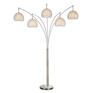Zucca Brushed Steel 89 in. 5-Arc LED Floor Lamp with Dimmer