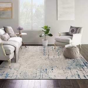 Concerto Ivory Grey Blue 10 ft. x 10 ft. Abstract Contemporary Square Area Rug