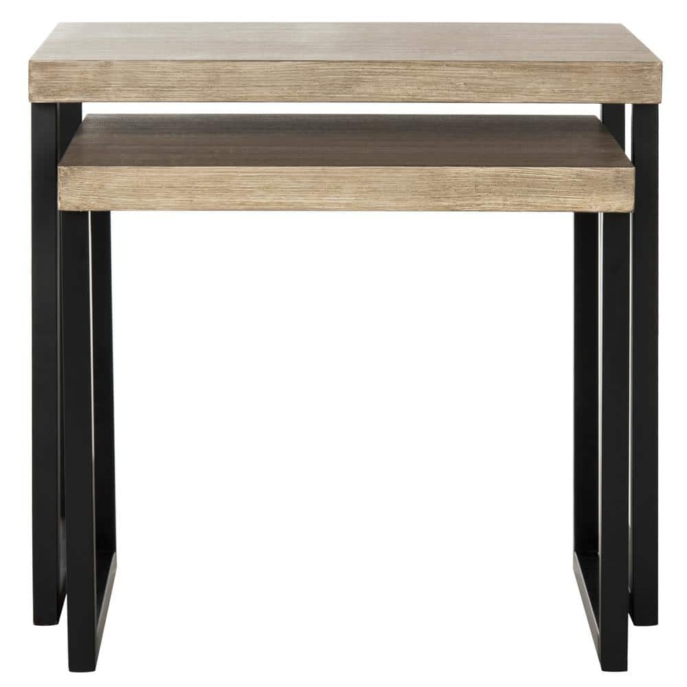 Femi Light Brown and Black Rectangular End Table Set