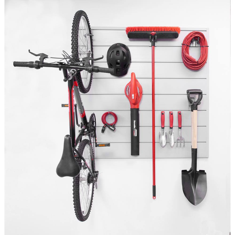 CrownWall PVC SlatWall Panels Garage Organizer Wall Mount with 10-pc Locking Hook Kit, 4’ x 4’ White