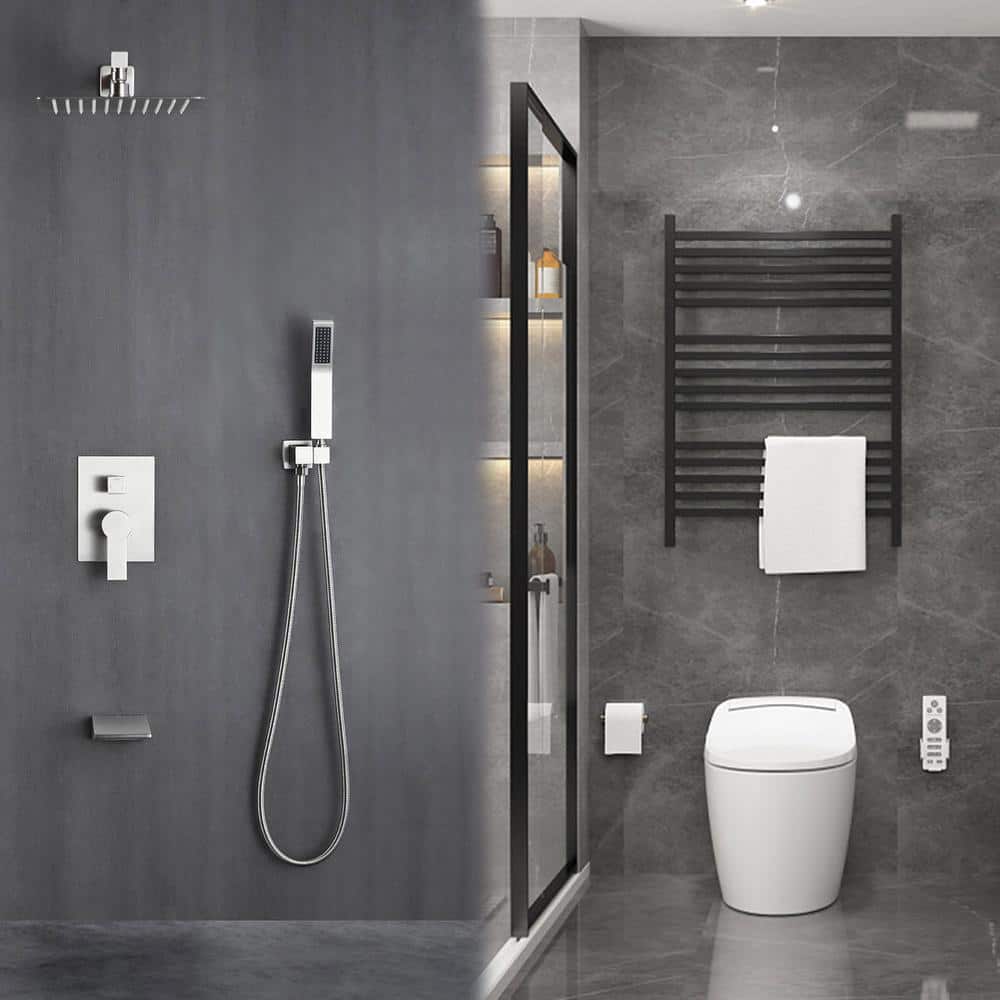 Brushed Nickel 10" Rain Shower Faucet Set with Handheld
