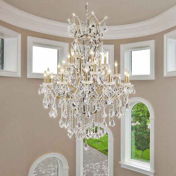 YUYI D37. 4 in. 24-Light Modern Gold Candle Crystal Chandelier