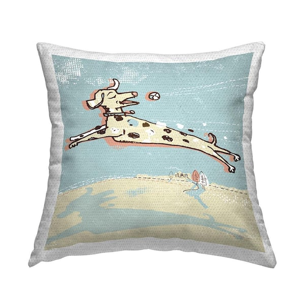 Stupell Industries Dalmatian Dog Playing Fetch Blue Square Outdoor Throw Pillow