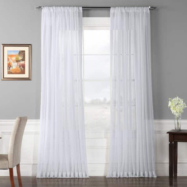 White Solid Extra Wide Rod Pocket Sheer Curtain - 100 in. W x 108 in. L (1 Panel)