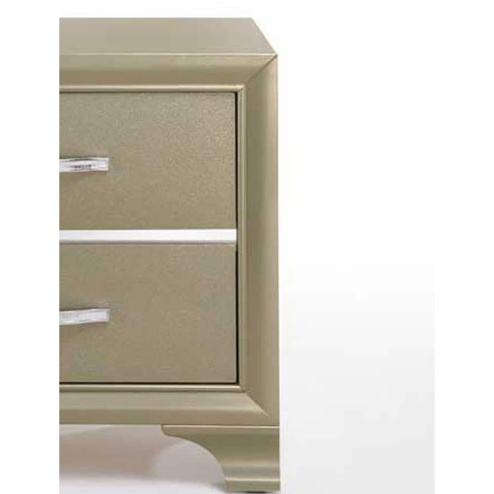 Champagne Elegance 2-Drawer Nightstand with Mirror Inlay