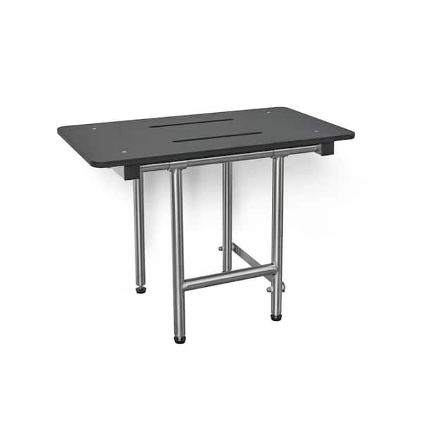 32 in. x 15 in. ADA Bariatric Folding Wall Mount Bathroom Shower Seat Bench with Legs, Matte Black Phenolic Seat