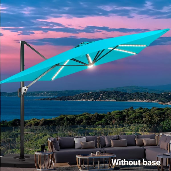 JOYESERY 11.5 x 9 ft. Rectangular Aluminum Pole Cantilever LED Patio Umbrella Solution-Dyed Fabric, Lake Blue