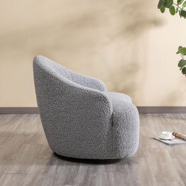 Boucle Accent Chair Comfy Fluffy Barrel Chair