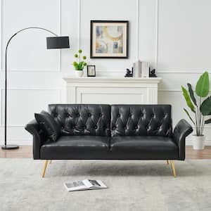 67.71 in.Black Faux Leather Twin Size Separate Adjustable Sofa Bed with Adjustment Armres