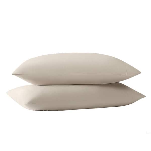 Green Recycled Polyester Solid Beige Standard Pillowcase Pair
