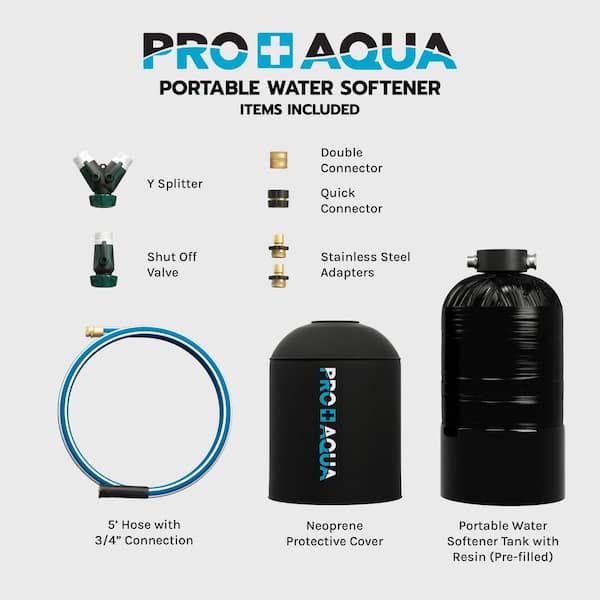 PRO+AQUA Portable Water Softener Pro 16,000 Grain Premium Grade RV 