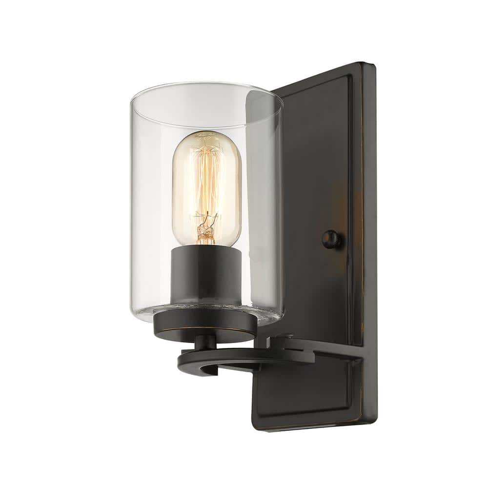 Black Dimmable Transitional Wall Sconce with Clear Glass Shade