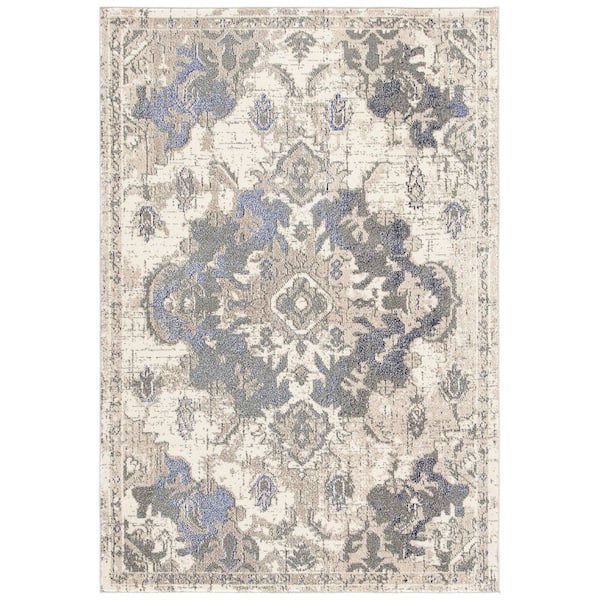 SAFAVIEH Madison Beige/Purple 5 ft. x 8 ft. Border Floral Oriental Area Rug