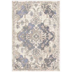 Madison Beige/Purple 6 ft. x 9 ft. Border Floral Oriental Area Rug