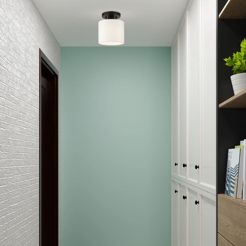 Black Steel Drum Shade Semi-Flush Mount Light