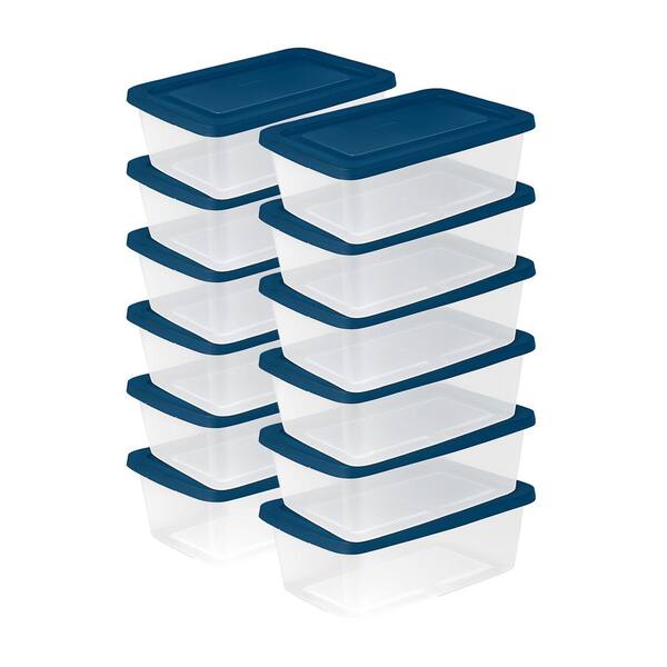 6 Qt Storage Boxes, Clear Plastic Containers with Lid, Set of 60 in Blue