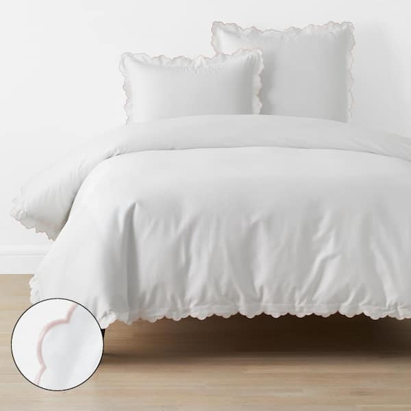Company Cotton Embroidered Scallop Blush King Sateen Duvet Cover