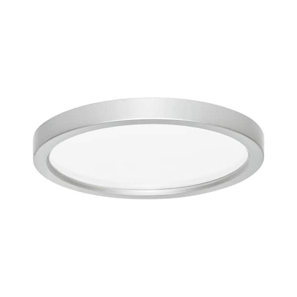 AMAX LIGHTING Slim Disk Round Smdl 5.5 in. Nickel Surface Mount Ceiling Light 3000K Warm White Recessed Integrated Led Trim Kit
