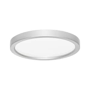 Round Slim Disk Length 7 in. Round Fixture 3000K Warm White New Construction Recessed Integrated LED Trim Kit, Nickel
