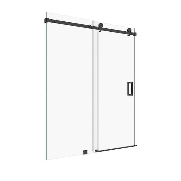 Kobiworks Serenity 60 in. W x 72 in. H Single Sliding Frameless Tub Door in Matte Black with 3/8 in. Clear Glass