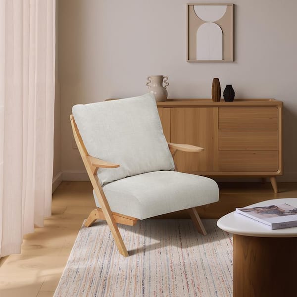 Lazzara Arden Gray Chenille Upholstery Solid Wood Natural Finish