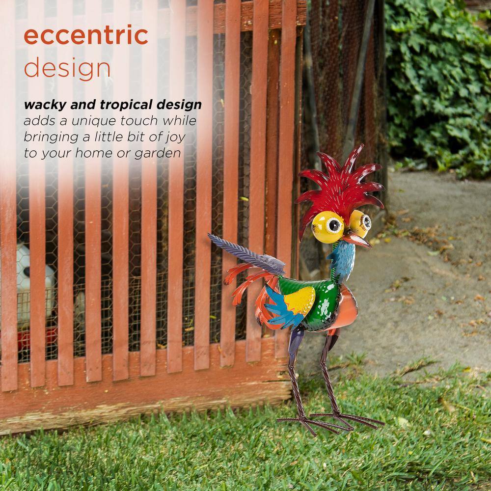 18" Multicolor Metal Rooster Lawn Decoration