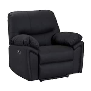 Overstuffed Black Palomino Fabric Electric Reclining Chair with USB Port Power Recliner for Living Room and Bedroom