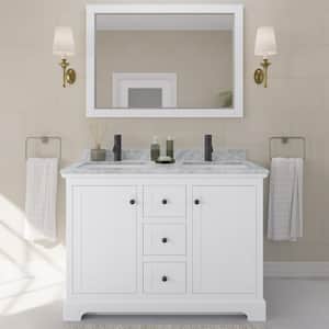 Avery 48 in. W x 22 in. D x 35 in. H Double Bath Vanity in White with White Carrara Marble Top