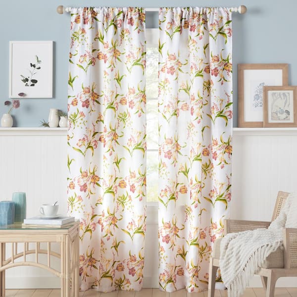 Estate View Printemps Red Floral Light Filtering Rod Pocket Indoor Curtain Panel, 38 in. W x 96 in. L (Set of 2)