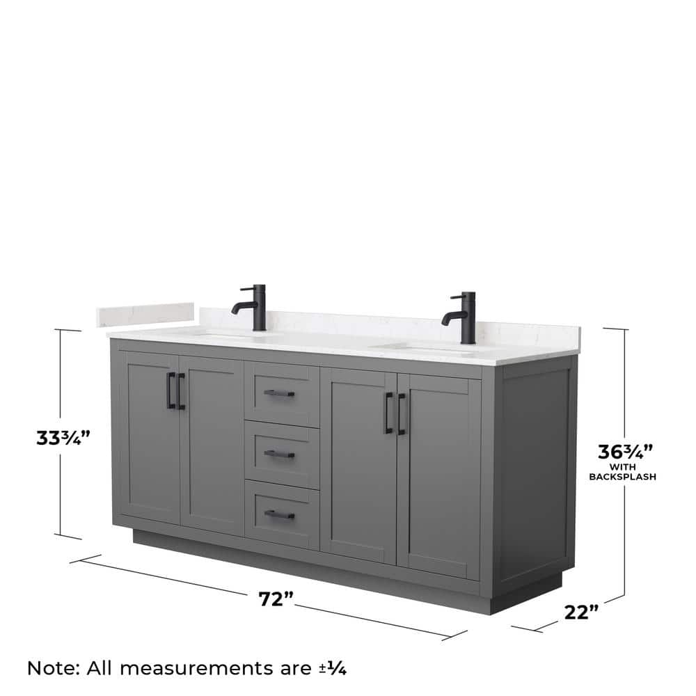Miranda 72" Dark Gray Freestanding Double Vanity with Carrara Marble Top