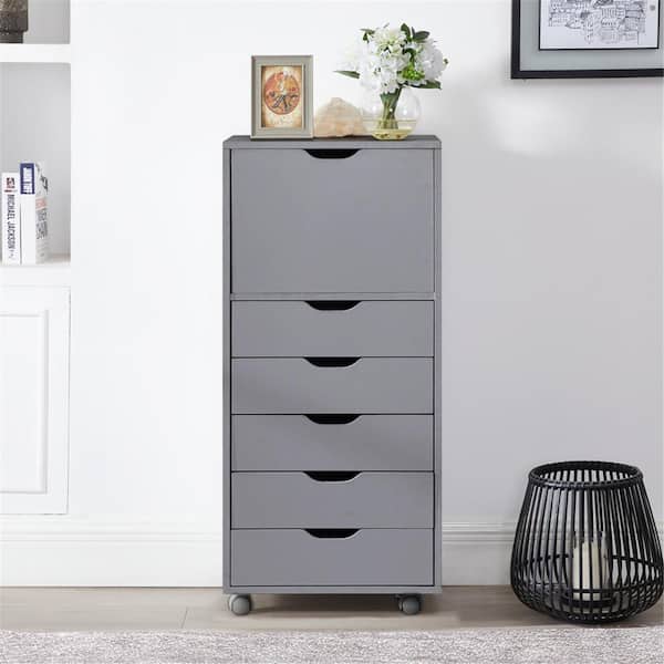 Homestock Drawer Dresser Storage Cabinet for Makeup, Wheels for Office Closet and Bedroom White 5 Drawer with Shelf