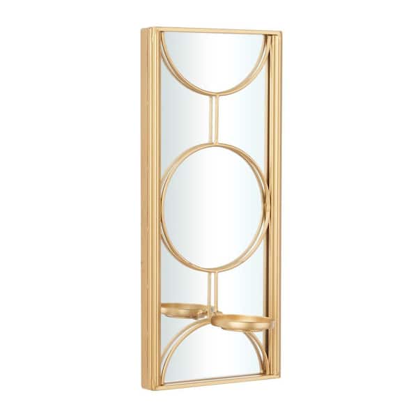 Litton Lane Gold Metal Geometric Pillar Wall Sconce with Mirror Backing  041552 - The Home Depot
