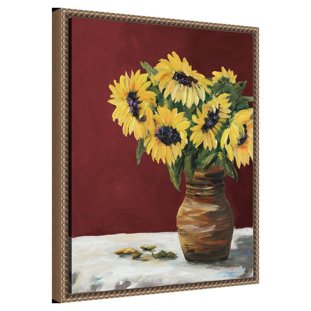 Sunflowers in Maroon Beaded Framed Canvas Wall Art